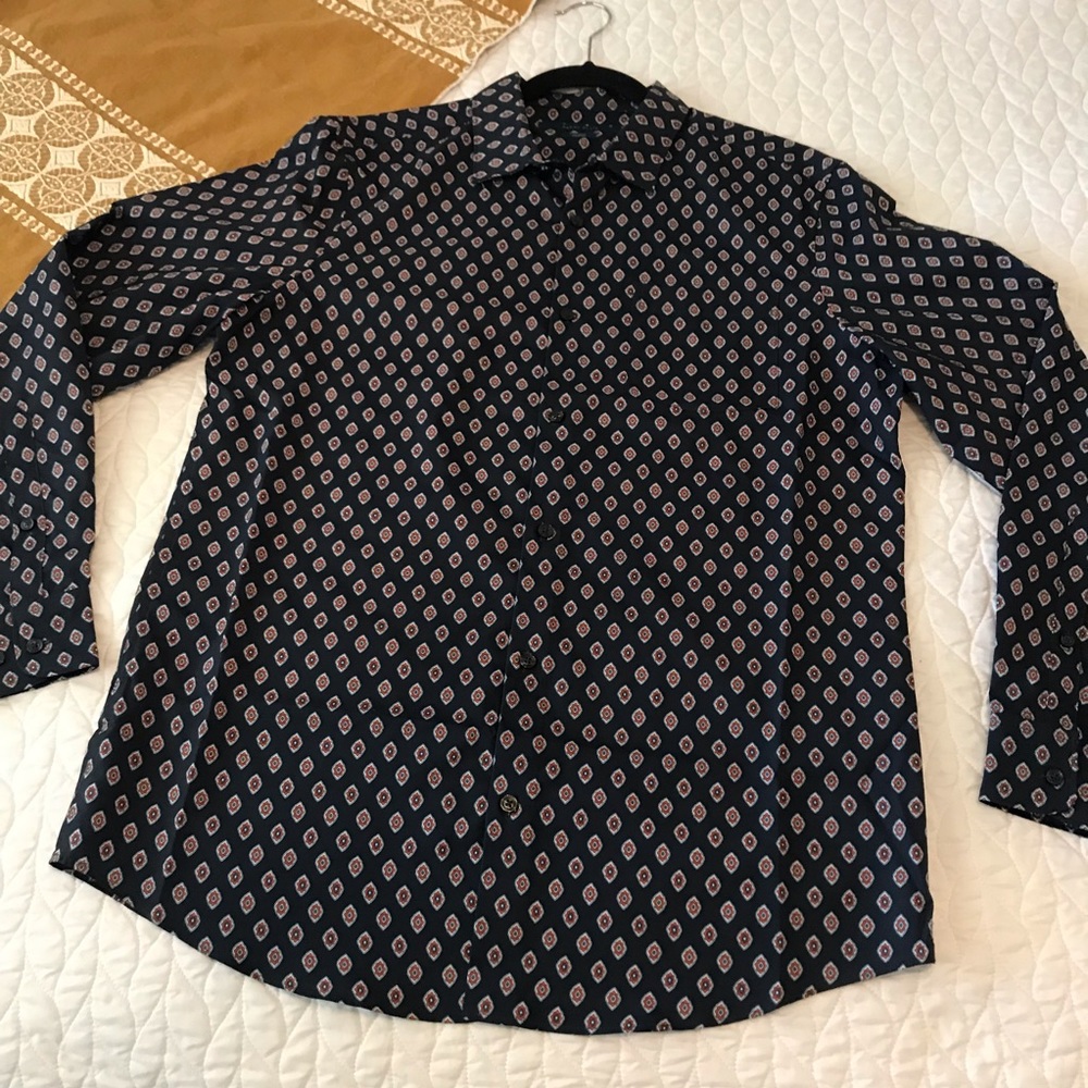 Perry Ellis Mens Slim Fit Stretch Navy Button Down